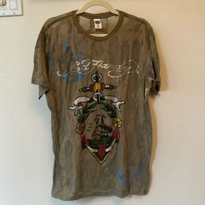 Ed Hardy Rhinestone Embellished Short Sleeve Tee Size XL